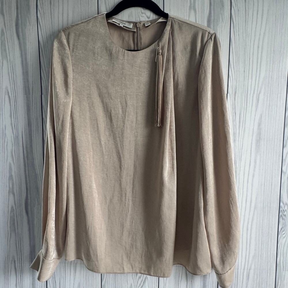 Vince Women's Drape Neck Tassel Blouse Champagne Size 12